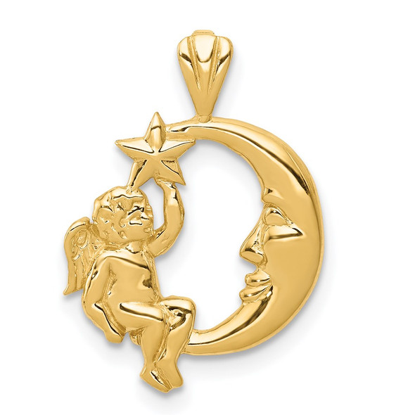 14k Yellow Gold Angel, Moon and Star Pendant