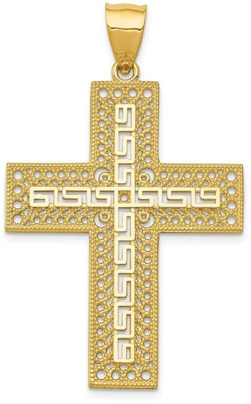 14k Yellow Gold Greek Key Filigree Cross Pendant