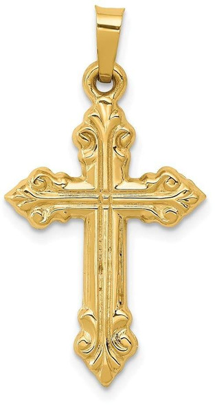 14k Yellow Gold Brushed and Polished Budded Cross Pendant