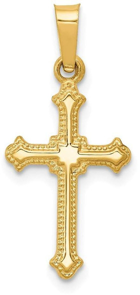 14k Yellow Gold Polished Small Fleur De Lis Cross Pendant