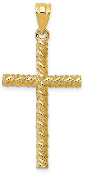 14k Yellow Gold Satin and Diamond-Cut Cross Pendant C187