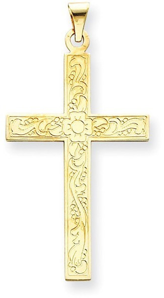 14k Yellow Gold Floral Design Cross Pendant