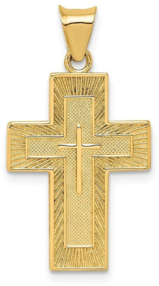 14k Yellow Gold Textured Reversible Lord's Prayer In Spanish Cross Pendant