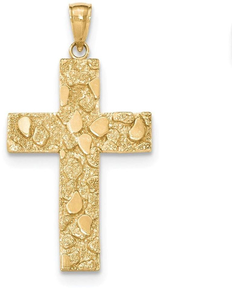 14k Yellow Gold Polished and Textured Nugget-Style Cross Pendant