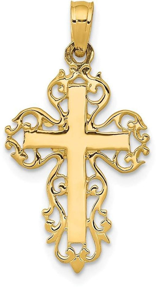 14k Yellow Gold Polished Filigree Cross Pendant