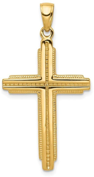 14k Yellow Gold Textured Outline Cross Pendant