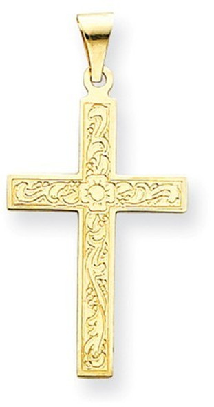 14k Yellow Gold Floral Cross Pendant XR139