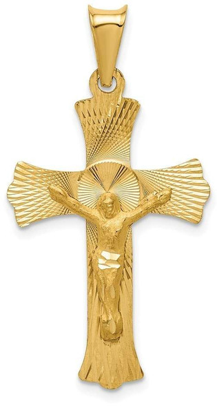 14k Yellow Gold Polished Satin and Diamond-Cut Crucifix Pendant K5551