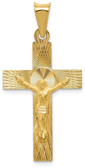 14k Yellow Gold Polished Satin and Diamond-Cut Crucifix Pendant K5541