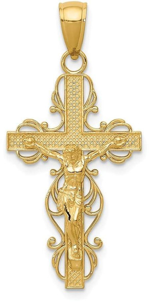 14k Yellow Gold Polished Crucifix with Lace Trim Pendant
