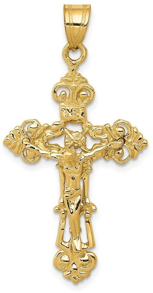 14k Yellow Gold Inri Fleur De Lis Crucifix Pendant C248