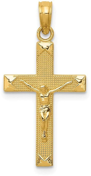 14k Yellow Gold Beveled Tipped Crucifix Pendant