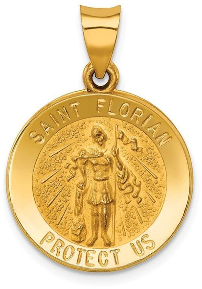 14k Yellow Gold Polished and Satin St. Florian Medal Pendant XR1317