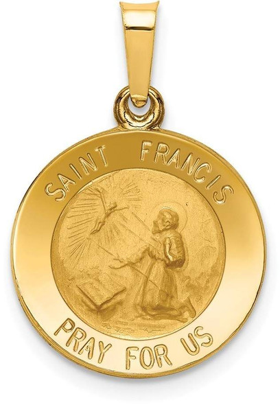 14k Yellow Gold Polished and Satin St. Francis Medal Pendant XR1321