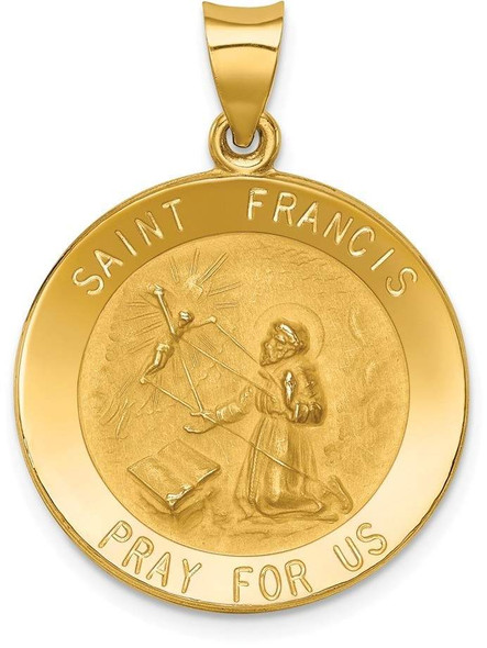 14k Yellow Gold Polished and Satin St. Francis Medal Pendant XR1323