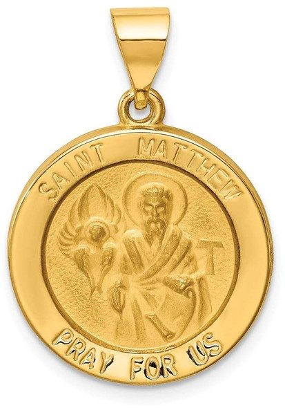 14k Yellow Gold Polished and Satin St. Matthew Medal Pendant XR1360