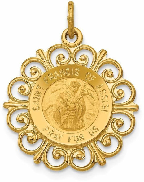 14k Yellow Gold Saint Francis Of Assisi Medal Pendant