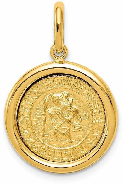 14k Yellow Gold Polished and Satin St Christopher Medal Pendant