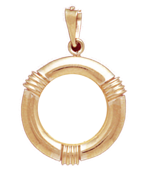 14K Gold RIBBED Bezel Pendant 14 mm