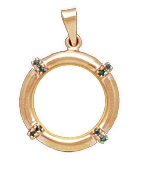 14K Gold EMERALD NAUTICAL Bezel Pendant 14 mm