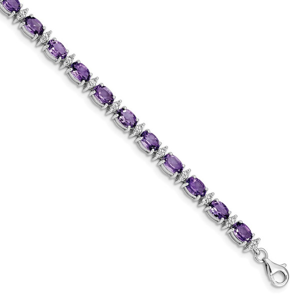 7" Sterling Silver Rhodium-plated Amethyst & White Topaz Bracelet