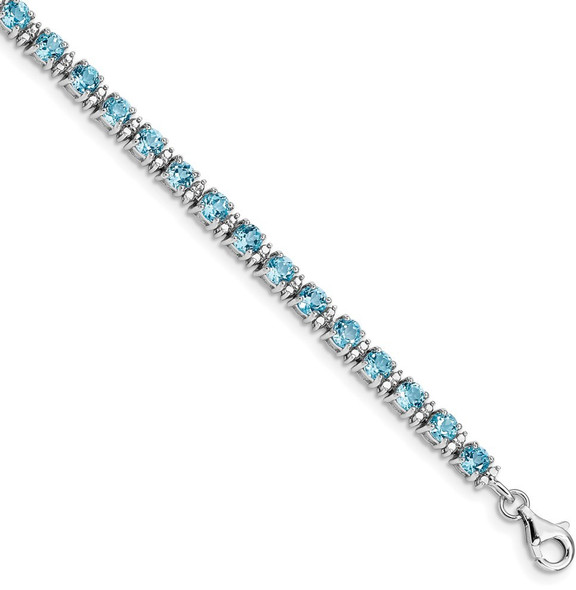7" Sterling Silver Rhodium-plated Blue Topaz and Diamond Bracelet