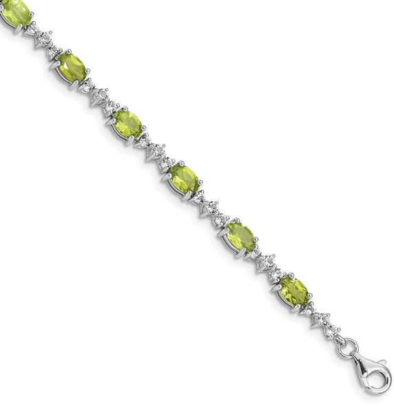 7" Sterling Silver Rhodium-plated Peridot and White Topaz Bracelet