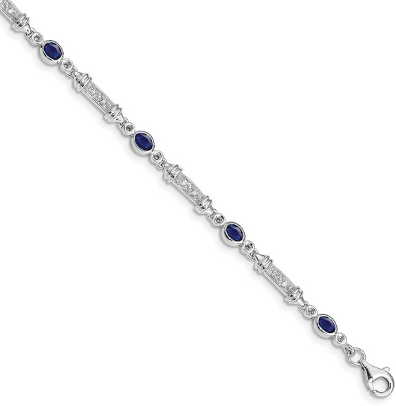 7" Sterling Silver Rhodium-plated Sapphire and Diamond Bracelet QX855S