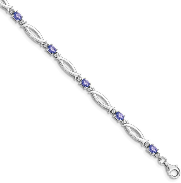 7" Sterling Silver Rhodium-plated Tanzanite and Diamond Bracelet QX856TZ