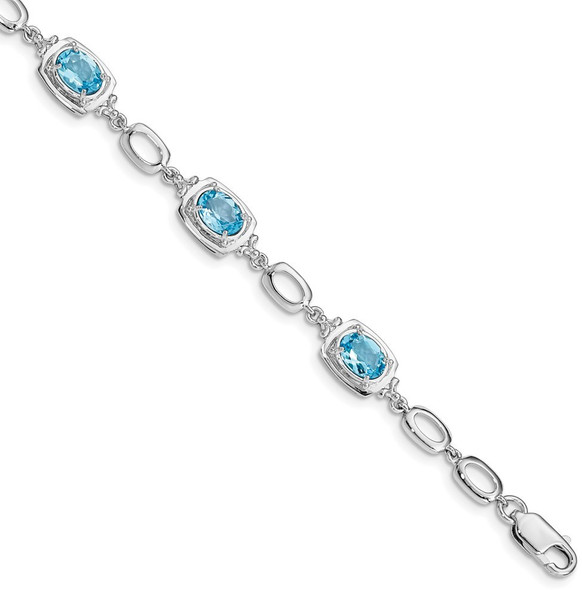 7.5" Sterling Silver Rhodium-plated Light Swiss Blue Topaz Link Bracelet