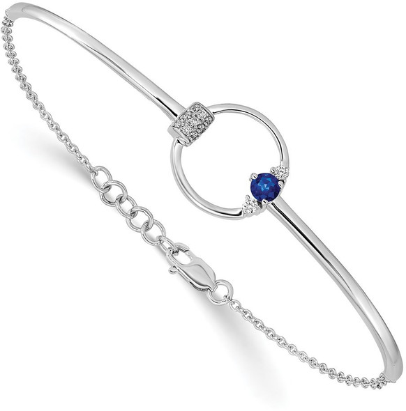 7"+0.5" 14k White Diamond and Blue Sapphire Circle Bracelet