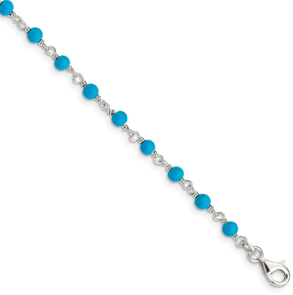 7.5" Sterling Silver Impregnated Turquoise Bead Polished Bracelet