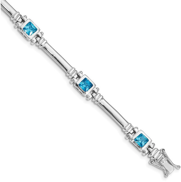 7" Sterling Silver Rhodium-plated Blue Topaz Bracelet QX160BT