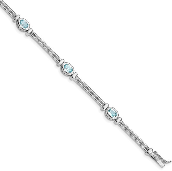 7" Sterling Silver Rhodium-plated Blue Topaz Bracelet QX601BT