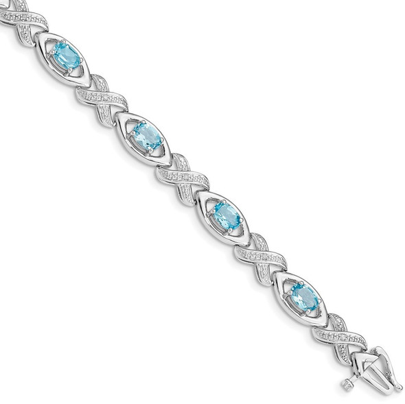 7" Sterling Silver Rhodium-plated Diamond & Light Swiss Blue Topaz Bracelet 820