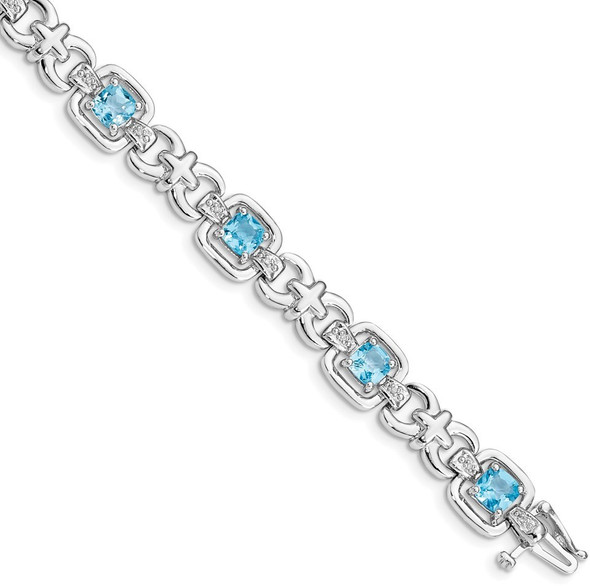 7" Sterling Silver Rhodium-plated Diamond & Light Swiss Blue Topaz Bracelet 822