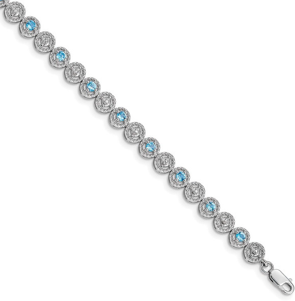 7" Sterling Silver Rhodium-plated Blue Topaz Diamond Bracelet