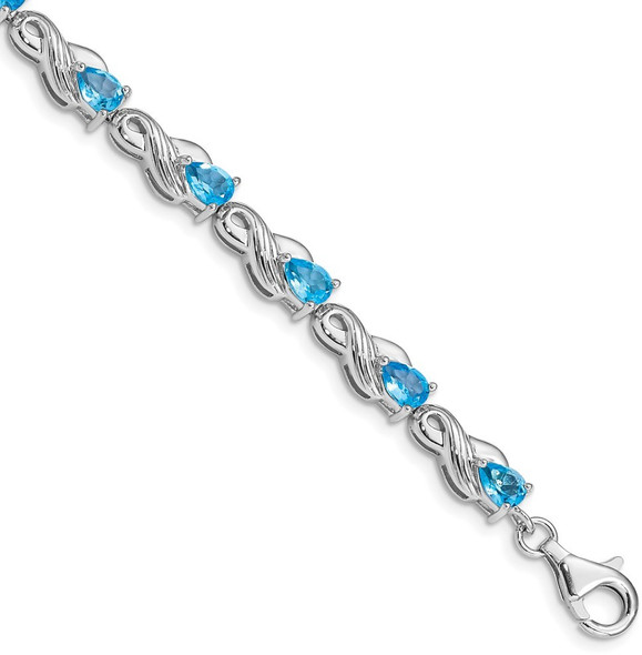 7" Sterling Silver Rhodium-plated Blue Topaz Bracelet QX864BT