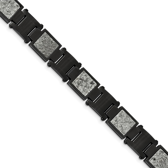 8.5" Stainless Steel Polished Black IP w/ Sedimentary Rock Inlay Bracelet