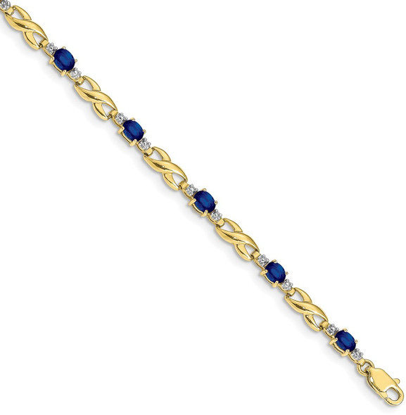 7" 10k Yellow Gold Diamond and Oval Sapphire Bracelet