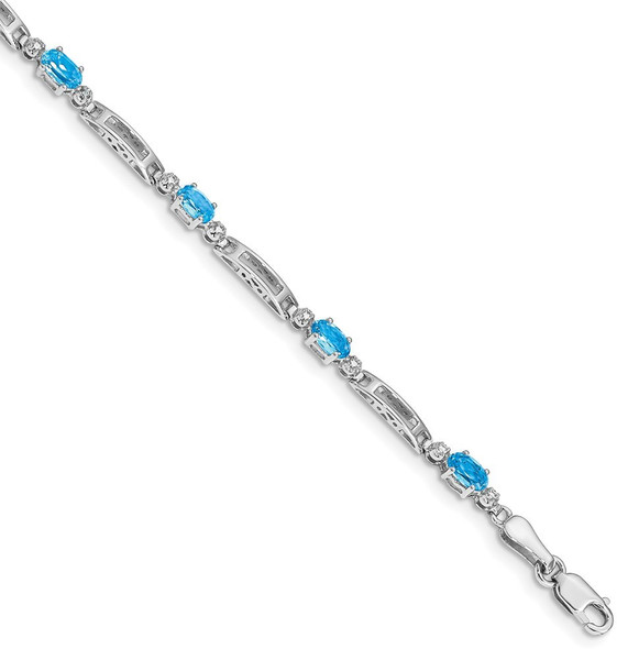 7" 10k White Gold Diamond and Blue Topaz Bracelet