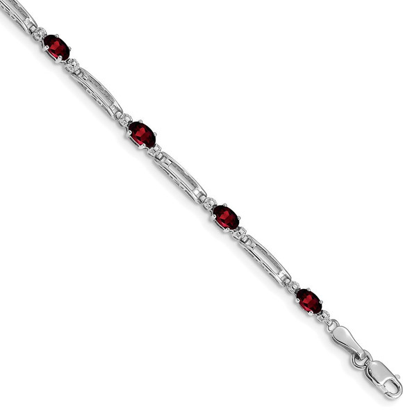 7" 10k White Gold Diamond and Garnet Bracelet