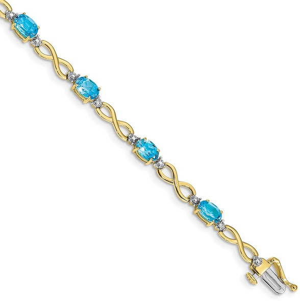 7" 10k Yellow Gold Blue Topaz and Diamond Infinity Bracelet