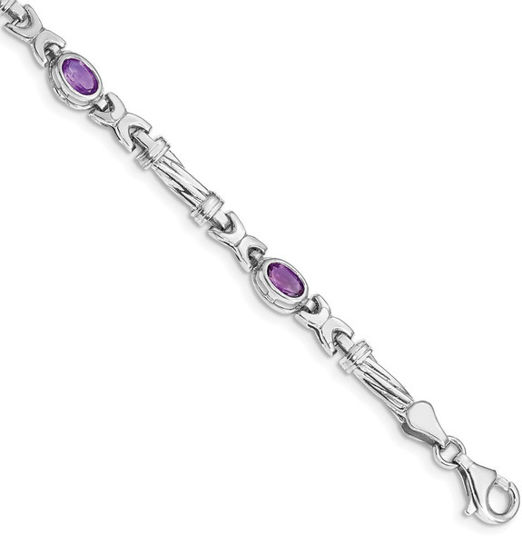 7" 10k White Gold Amethyst Bracelet