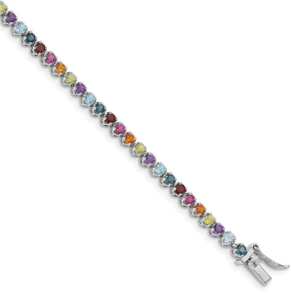 7.5" Sterling Silver Rhodium-plated Multicolor Gemstone Tennis Bracelet