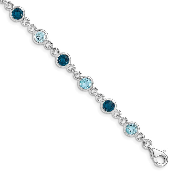 8" Rhodium-Plated Sterling Silver London and Light Swiss Blue Topaz Bracelet