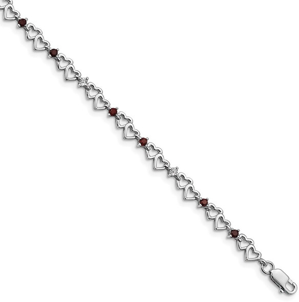 7" Sterling Silver Rhodium-plated Garnet & Diamond Bracelet QX836GA