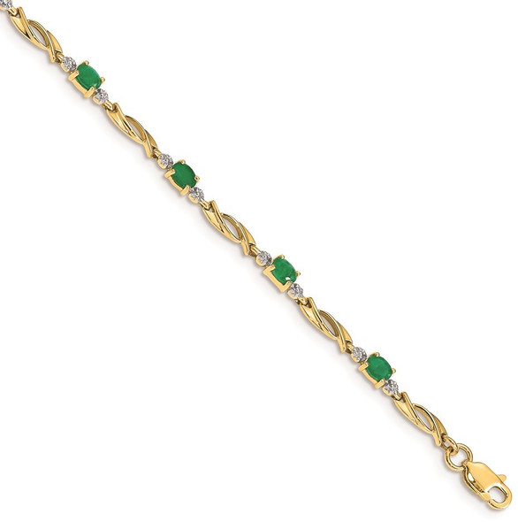 7" 14k Yellow Gold Diamond and Oval Emerald Bracelet BM4476-EM-001-YA