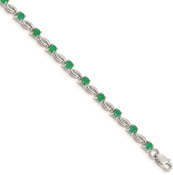 7" 14k White Gold Emerald Gemstone Bracelet