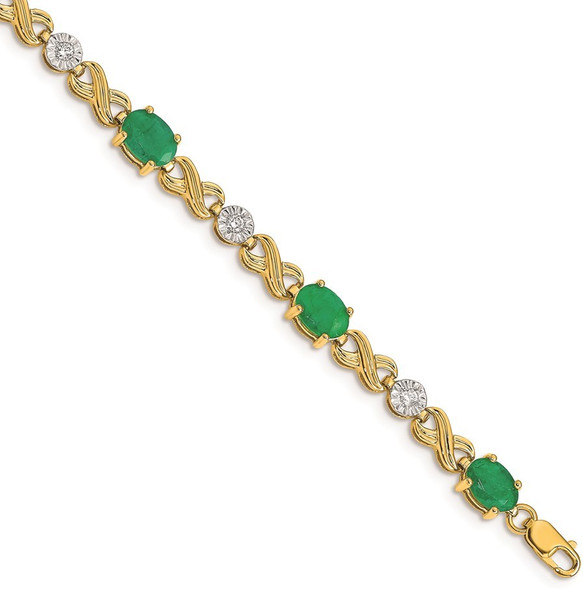 7" 14k Yellow Gold Diamond and Emerald Infinity Bracelet BM4490-EM-020-YA